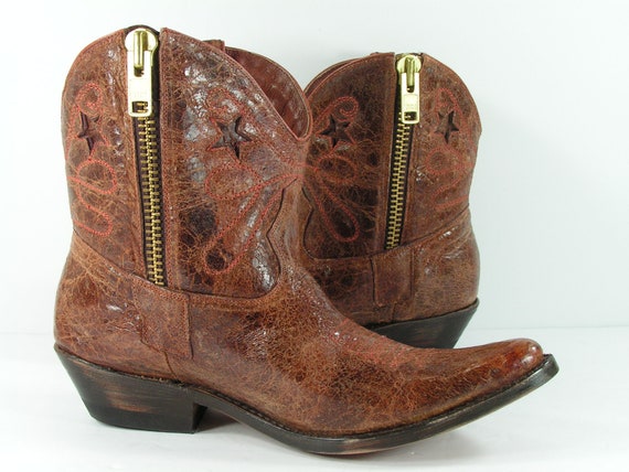 womens leather ankle cowboy boots