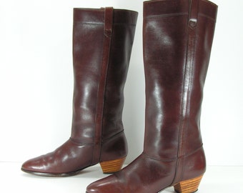 knee high cowboy boots 7 b m brown vintage equestrian western leather vintage cowgirl