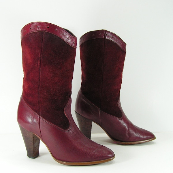 vintage cowboy boots womens 6 b m burgundy suede leather high heel western cowgirl