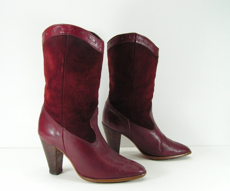 Vintage cowboy boots womens 6 b m burgundy suede leather high Etsy