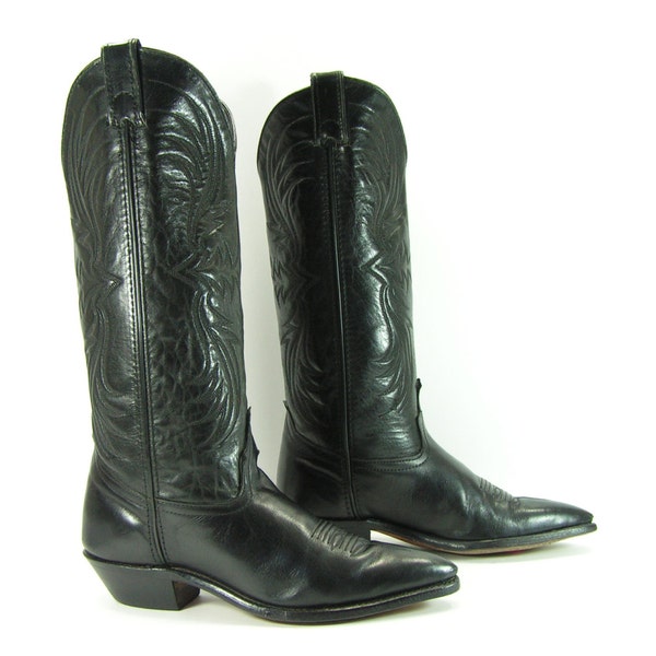 black cowboy boots womens 6.5 m b vintage western code west leather