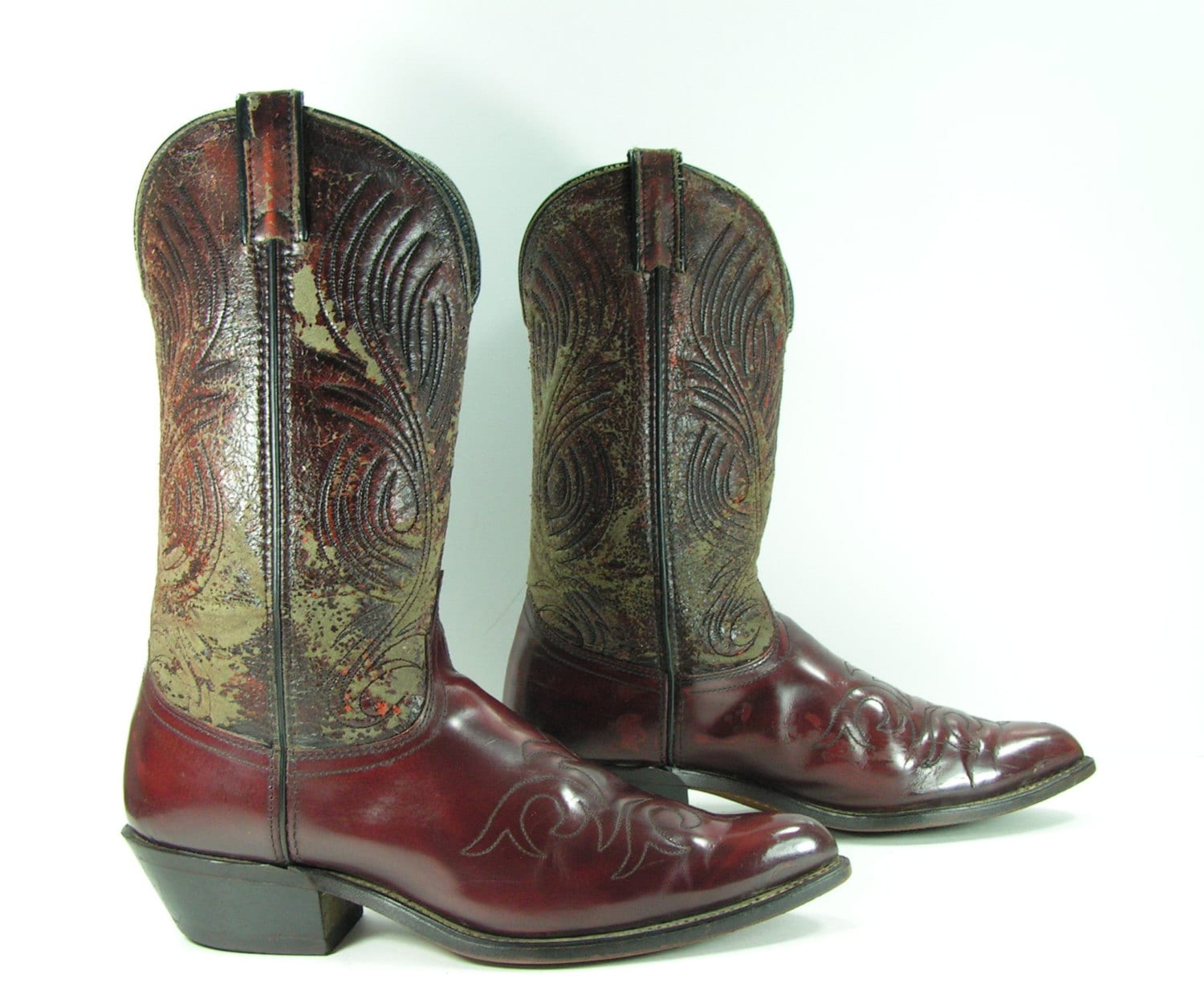 vintage cowboy boots mens 10.5 D burgundy cordovan western Etsy