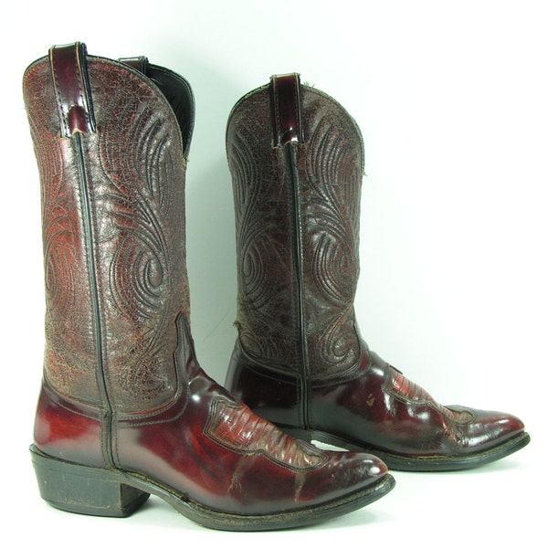 vintage cowboy boots womens 8.5 m b brown western distressed country