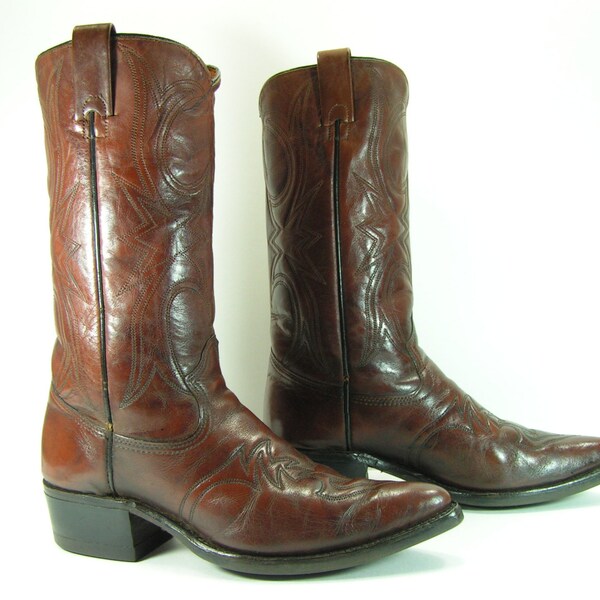 vintage cowboy boots womens 10 C wide brown leather Texas western cowgirl