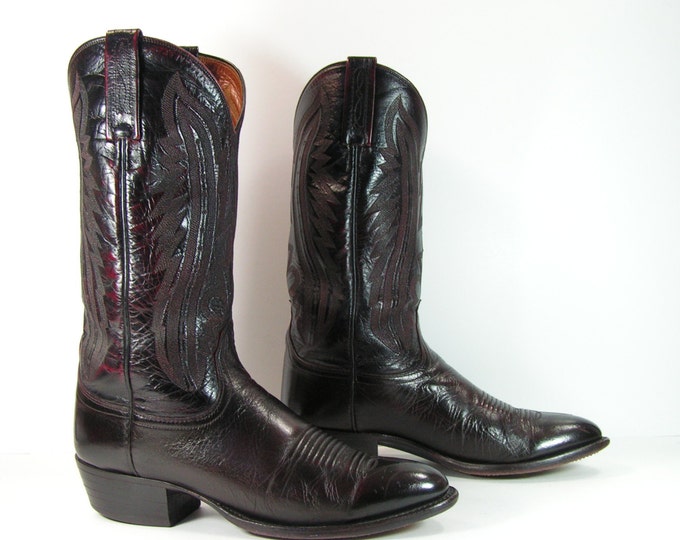 Lucchese Kangaroo Cowboy Boots Mens 9 D Burgundy Cordovan Western ...