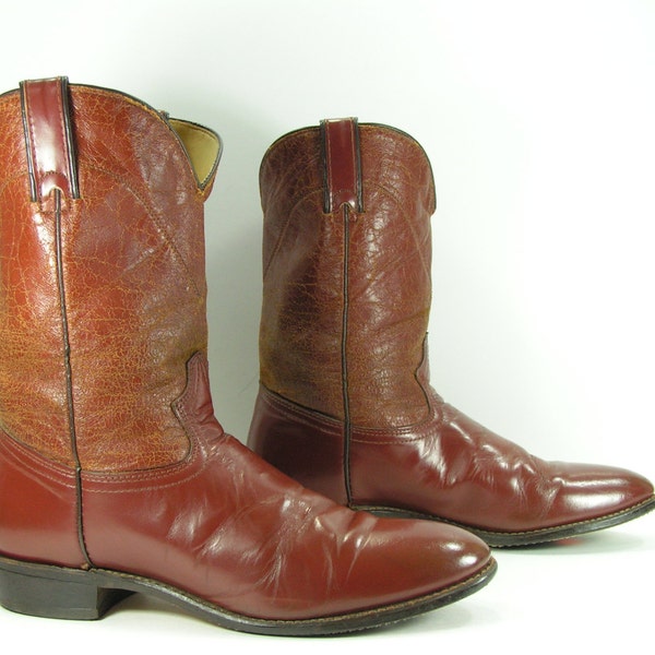 stivali da cowboy d'epoca mens 10,5 D roper marrone stile laredo in pelle occidentale punta tonda