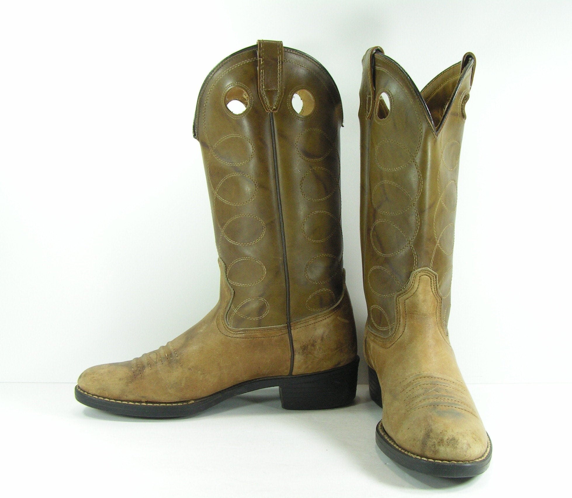 Vintage Cowboy Boots Mens 9.5 D Brown Tan Western Buckaroo | Etsy