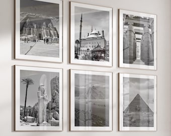 Egypt Black & White Photo Print Set of 6, Giza, Cairo, Printable Digital Download