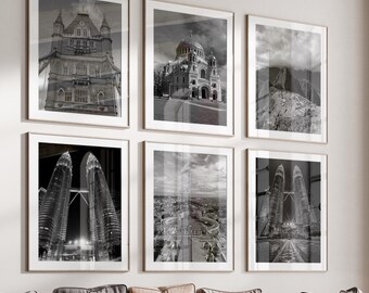 Conjunto de 6 láminas de arte mural en blanco y negro de ciudades europeas, láminas de Londres, descarga instantánea, pósteres de Perú, Inglaterra y Reino Unido, fotografía de viajes.