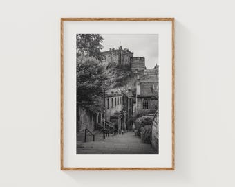 Edinburgh, Scotland, UK, Instant Download, Black White Photography, Wall Art, Travel Poster, Scotland Art Print, Castle, Medieval