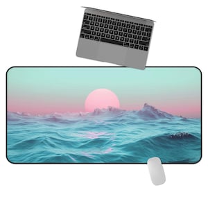 Ethereal Ocean Desk Mat, Sunset Sea Mouse Pad, Dreamy Waves Mousepad