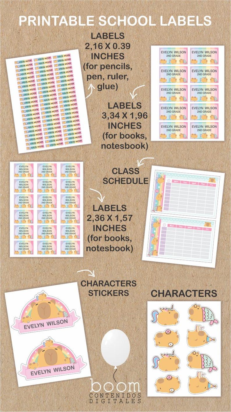 Capybara Notebook Label Editable Capybara Printable School Labels. Editable Template. Capybara Back to ...