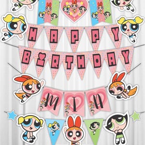 Powerpuff girls Happy Birthday Printable banners. Powerpuff girls party supplies. Powerpuff girls party decoration
