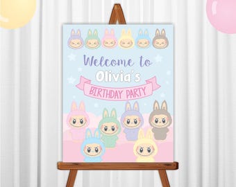 Labubu Birthday Welcome Sign. Labubu party supplies. Labubu Birthday decoration.