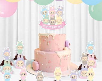 Labubu Printable Birthday party decoration. Labubu Wrappers and Cake toppers. Labubu characters