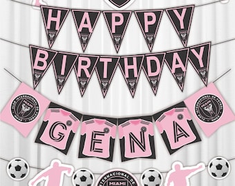 Inter Miami Happy Birthday Printable banners. Inter Miami party supplies. Inter Miami Birthday decoration.