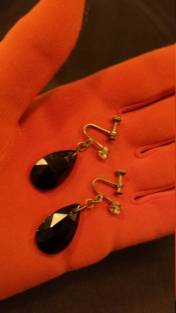Screw-on Earrings, Black Glass Drops - image 2