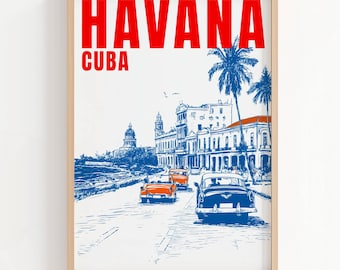 Havana-poster – vintage reiskunstprint – Cuba-muurdecoratie – digitale download