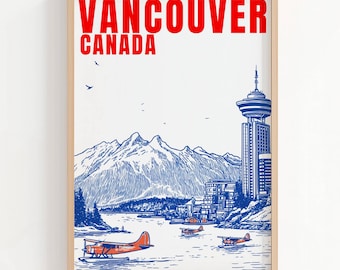 Vintage reisposter Vancouver BC | Pacific Northwest watervliegtuigkunst (digitale download)