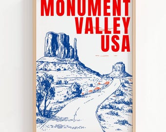 Digitale download Monument Valley - retro woestijnreizen Art Print