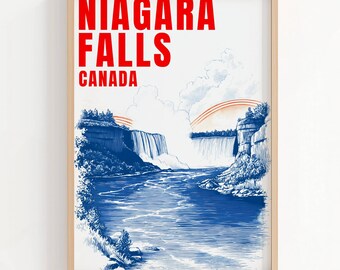 Poster Niagarawatervallen – vintage reiskunstdruk – wanddecoratie Ontario, Canada – digitale download