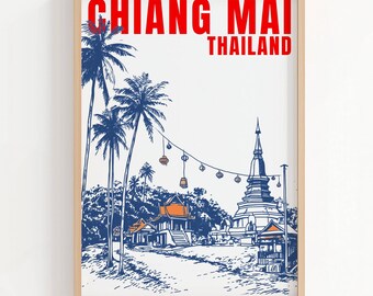 Reisposter Chiang Mai | Vintage Thailand-kunstafdruk (digitale download)