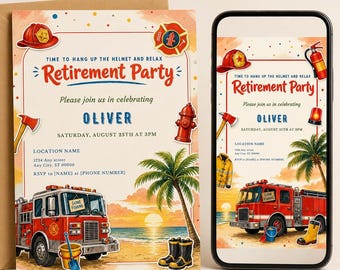 Firefighter Retirement Gift Retirement Party Invitation, Beach Editable Canva Template, 5x7 Printable & Evite