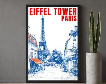 Eiffel Tower Poster – Vintage Travel Art Print – Paris, France Wall Decor – Digital Download