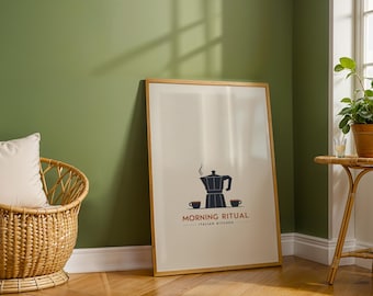 Mokapot koffie print direct downloaden — Italiaanse keuken muurkunstposter