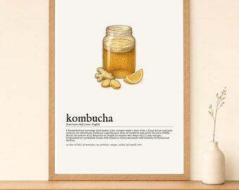Kombucha Dictionary Poster – Printable Wall Art in 4 Illustration Styles