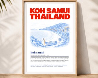 Koh Samui Dictionary Print, Coastal Travel Poster, Thailand Wall Art