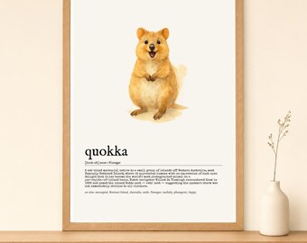Quokka Dictionary Print | Watercolor Pencil Botanical Ink Wall Art Instant Download