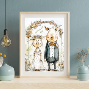 Potbelly Schwein Hochzeit Poster | Schwein Paar Poster | Romantisches Zitat Schweinekunst | Sofortdownload | Geschenk zur Hochzeit