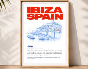 Ibiza Dictionary Print, Vintage Travel Poster, Spain Wall Art
