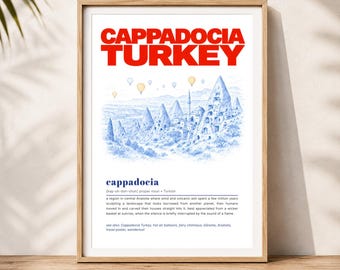 Cappadocia Dictionary Print, Travel Poster Wall Art, Turkey Cultural Print