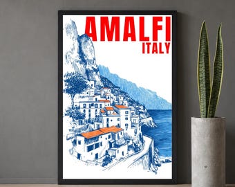 Amalfi Coast Poster – Vintage Travel Art Print – Campania, Italy Wall Decor