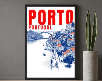 Vintage Porto Travel Poster | Portugal Skyline Art (Digital Download)