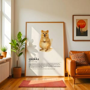 Lámina con diccionario de Quokka / Arte mural botánico en acuarela y tinta (descarga instantánea)