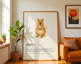 Quokka-woordenboek afdrukken | Aquarelpotlood botanische inkt muurkunst direct downloaden