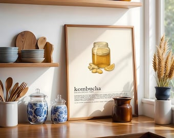 Kombucha-woordenboekposter – afdrukbare muurkunst in 4 illustratiestijlen