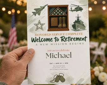Military Retirement Invitation, Editable Canva Template, Printable Print & Evite