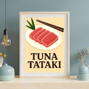 Kitchen Art Print Tuna Tataki | Japanese Cuisine Digital Poster | Asian Illustration | Foodie Print | Wall Art For Foodies