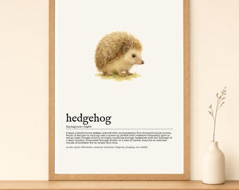 Hedgehog Dictionary Print | Animal Wall Art | Illustrated Nature Poster Instant Download