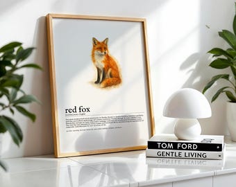 Set met rode vos-print | Woordenboekkunst met 4 stijlen, direct downloaden