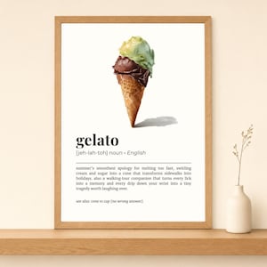 Gelato Dictionary Poster: Akvarell glasskonsttryck | Italiensk dessert
