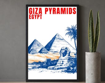 Giza Pyramids Poster – Vintage Travel Art Print – Giza, Egypt Wall Decor – Digital Download