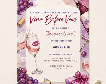 Vino Before Vows Wine Tasting Invite, Girls Wine Night Editable Canva Template, Printable Evite