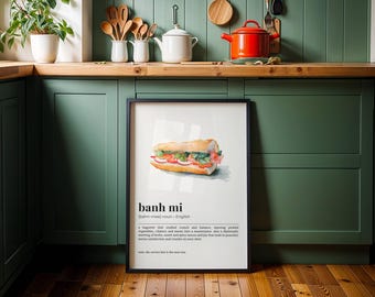 Banh Mi-woordenboekposter – aquarel printable food Wall Art Print – digitale download