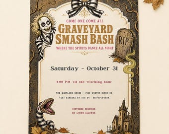 Graveyard Bash Halloween Evite, Editable Canva Template, Haunted House Invite, Print & Evite, Digital Download