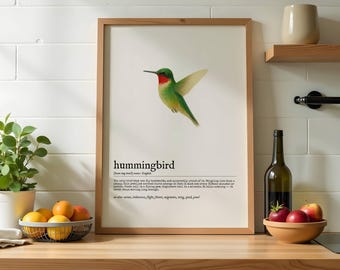 Kolibrie-woordenboek afdrukken | Muurkunst vogel | Natuurposter direct downloaden